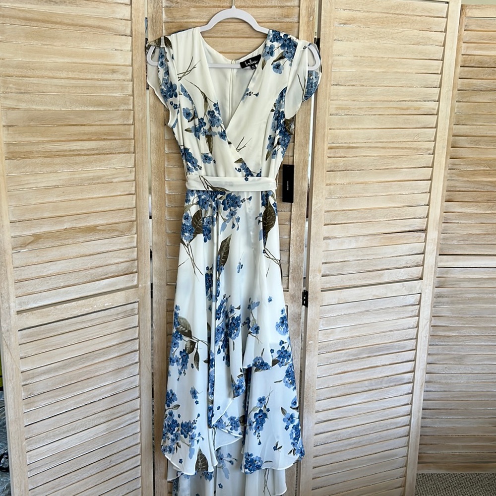 Lulus High Low Blue Floral dress M NWT